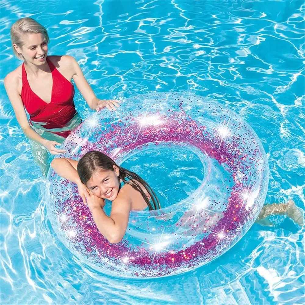 Adult Children Glitter Inflatable Transparent Pool Toys Swimming Ring Swimming Pool Safety Float Circle M260316