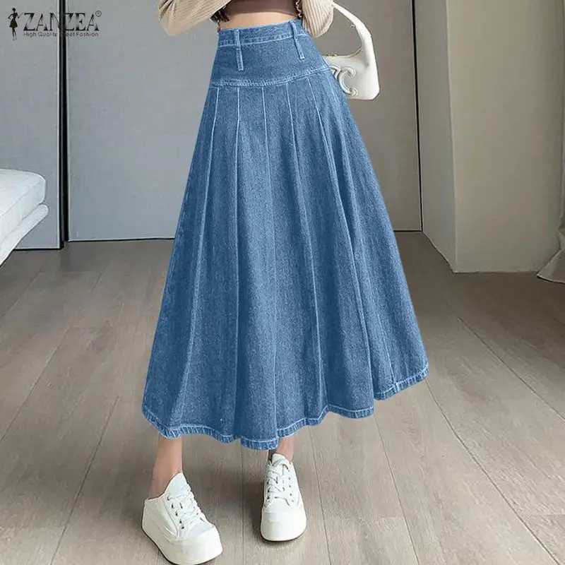 ZANZEA Fashion Long Skirts Women High Waist Pleated Midi Bottoms Casual Solid Loose Party Elegant Office Lady Jupes Faldas Saia M260316