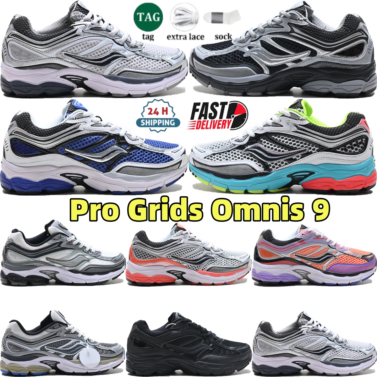 Sauconyys Pro Grids Omnis 9 men women running shoes designer retro mesh surface sneakers Microchip Silver Mutant Black Grey Royal Blue leisure outdoor trainers 36-47