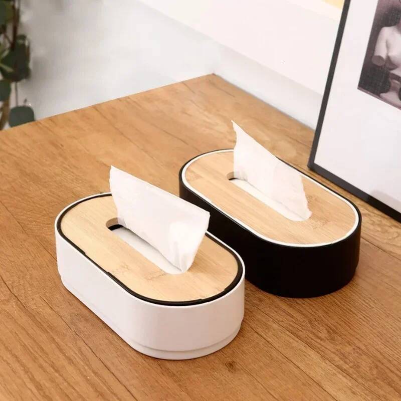 Cover Bamboo Toilet Napkin Holder Case Dispenser & Paper Towel Storage Box Tissue Boxes