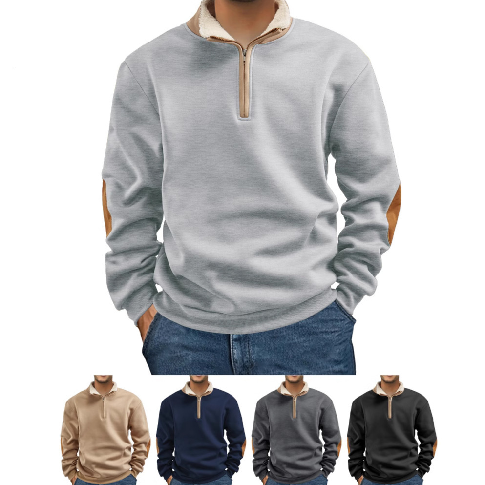 2026 European And Polo Designer Hoodie American New Swea Retro Patchwork Embroidery Halfzip Designer T-shirt Men's Long Sleeve Swea