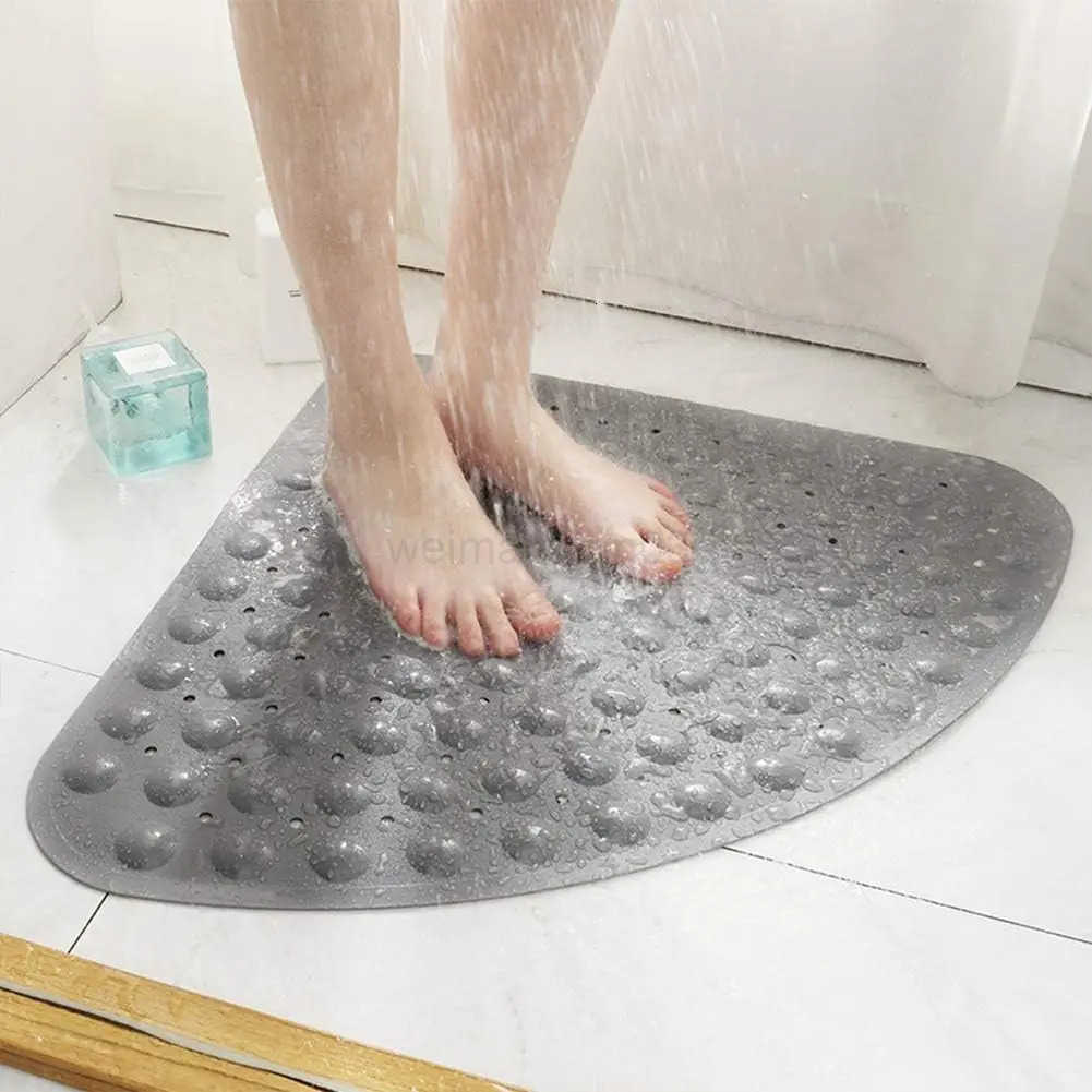 1pc Non-Slip Corner Bath Mat with Suction Cups Drain Holes 21x21in PVC Shower Mat Bathtub Mat Machine Washable Floor Mat H260316