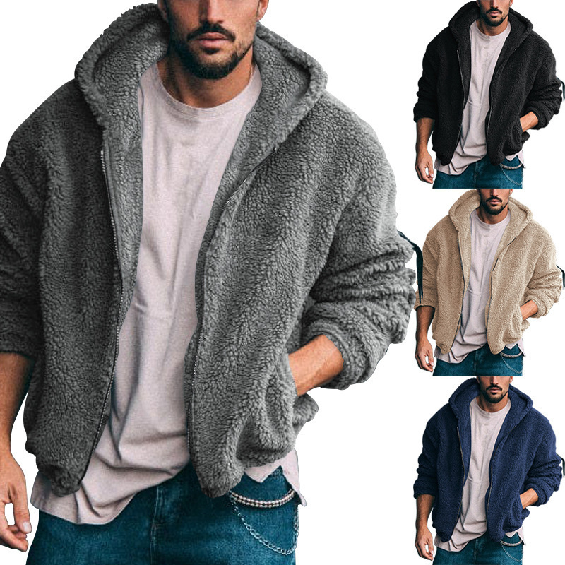 Spring Autumn Winter Men's Jacket European And American Doublesided Arctic Fleece Hooded Solid Color Designer Jacket Zipper Coat Casual
