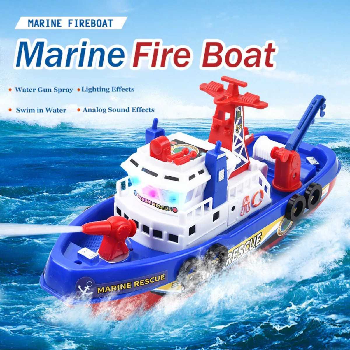 Kids Electric Marine Rescue Boat Toy Fire Fighting Bath Toy with Light Music and Water Spray Floating Ship for Pool Tub Y260316