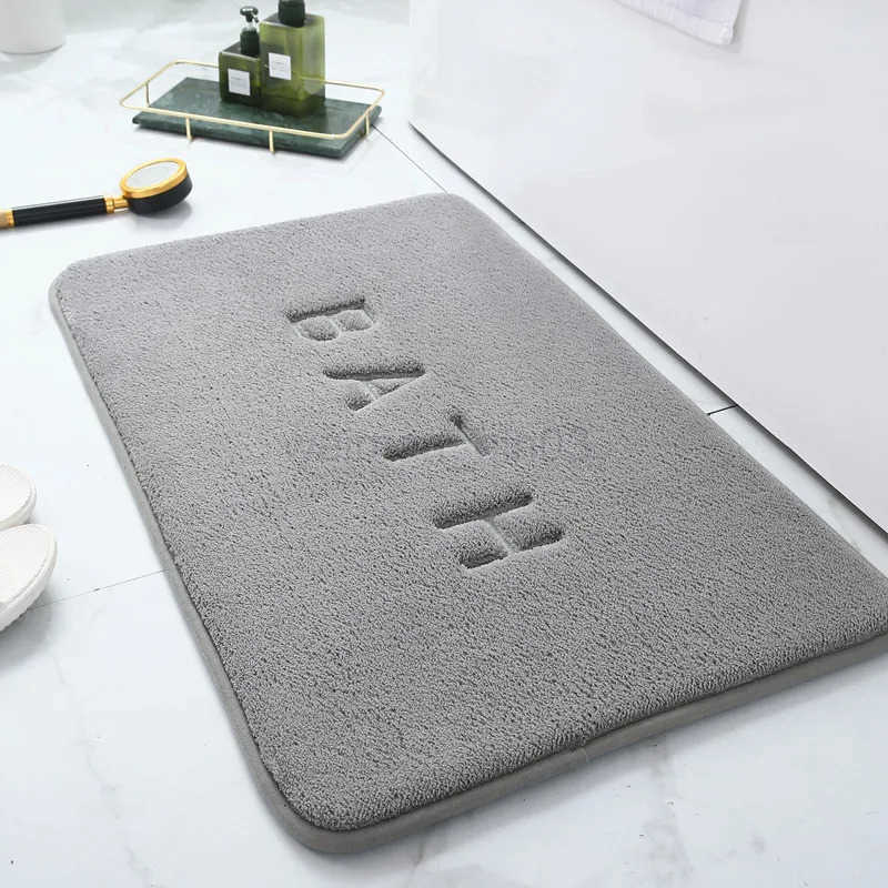Solid color flannel bathroom non-slip floor mat embroidered bathtub absorbent foot mat furry soft mat toilet dirt-resistant mat H260316