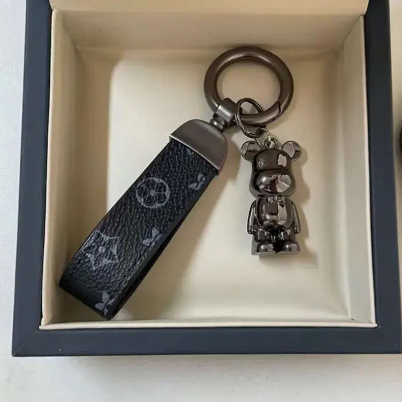Designer Creative Multifunctional Keychain Monogram Leather Wrist Strap Metal Bear Bag Charm Car Key Ring Pendant for Daily Wear & Gifting