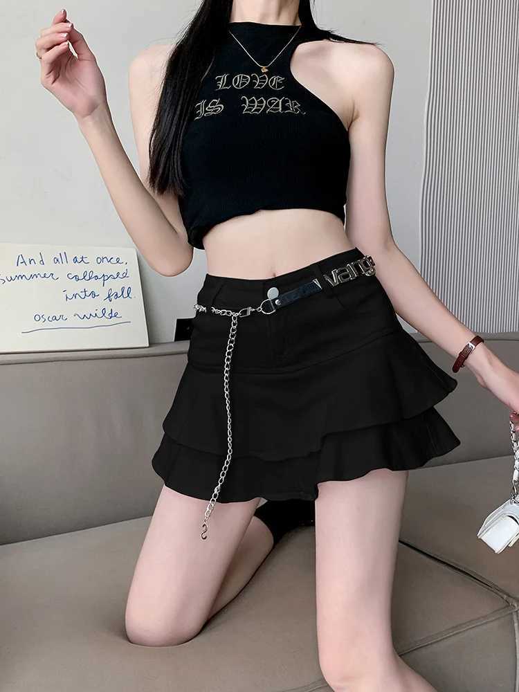 Vintage Woman Denim Shorts Skirts Summer 2023 Streetwear All Match Washed KAWaii Gown Ruffles Mini Jeans Saias Femme M260316
