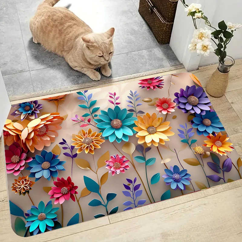 1pc multi-color floral print design bathroom mat anti-slip super absorbent and quick-drying shower floor mat dry and soft ant H260316