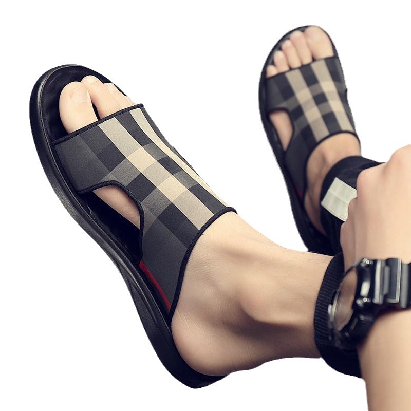 New Design Slippers 2026 Men's Plaid Pattern Comfort Slide Sandals Non-Slip Casual Slippers Size 38-44 Free Shipping