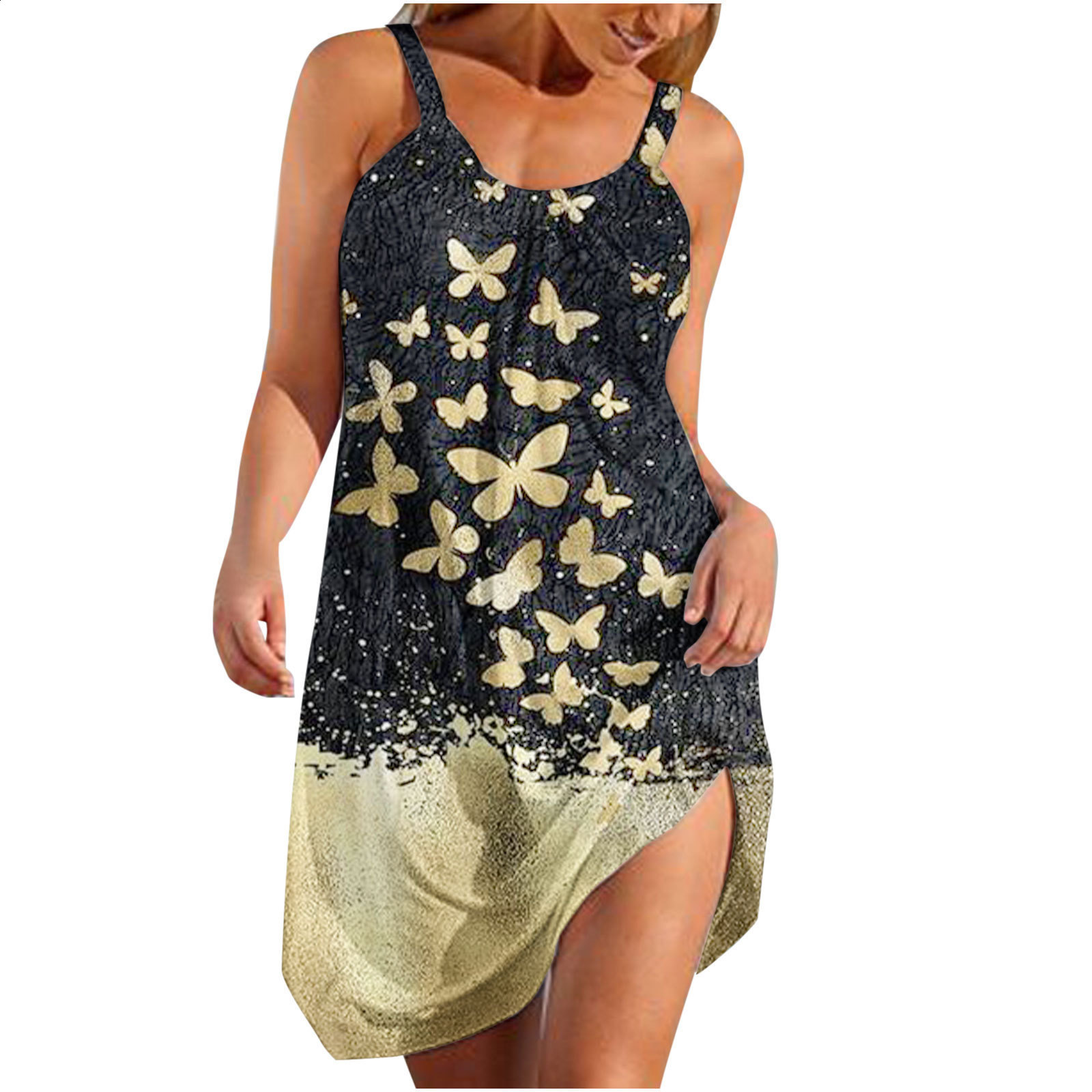 Summer New Womens Dress Strap Style Casual 3D Print Loose Sleeveless Mid-Waist Strap Dress230904