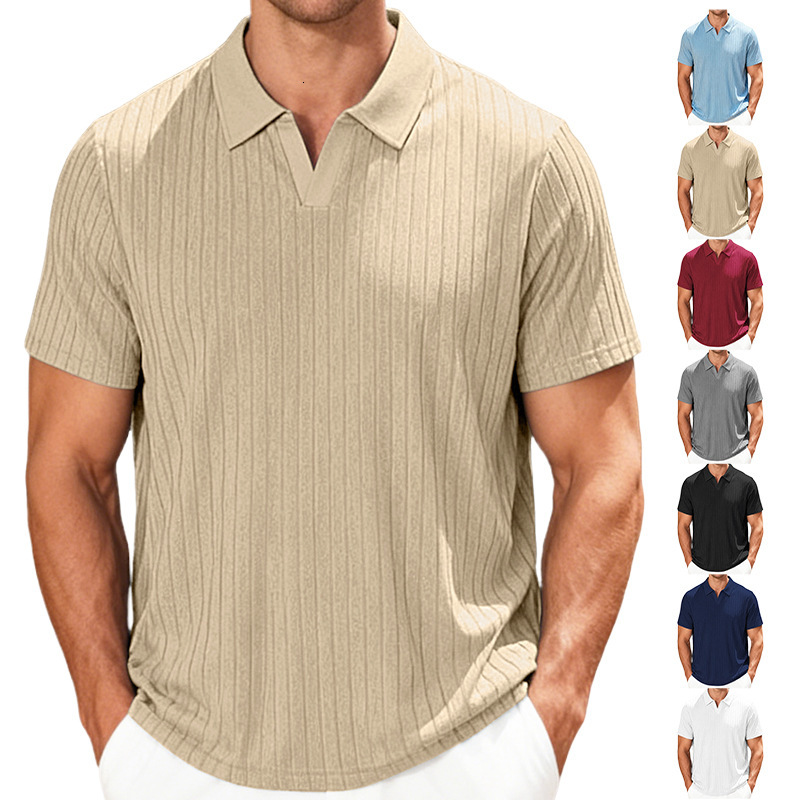 European And American Men's Summer New Casual Breathable Polo Towel Jacquard Designer T-shirt Designer Hoodie Fabric Collar Men's Striped Short Sleeve Shirt
