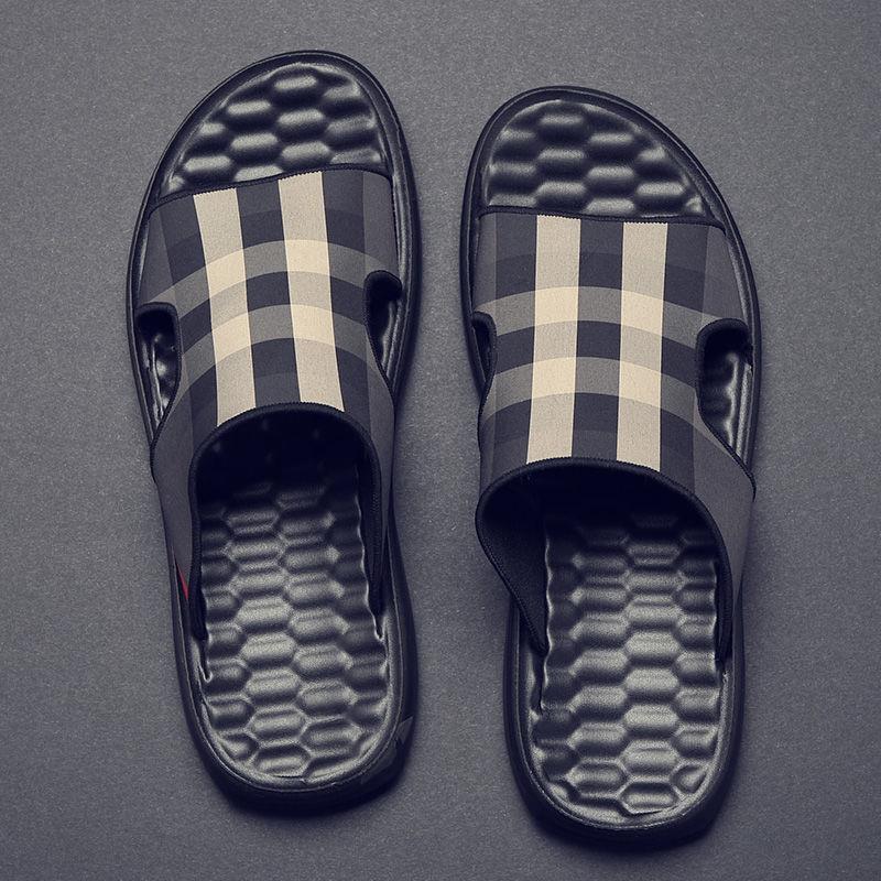 New Design Slippers 2026 Men's Plaid Pattern Comfort Slide Sandals Non-Slip Casual Slippers Size 38-44 Free Shipping
