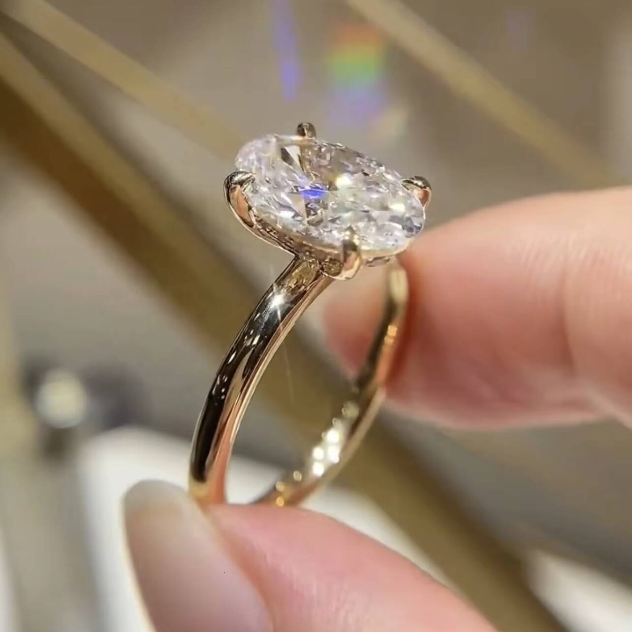 Solitaire Ring 14K Yellow Gold Oval Cut IGI Report Lab Diamond CVD Diamond Ring For Women