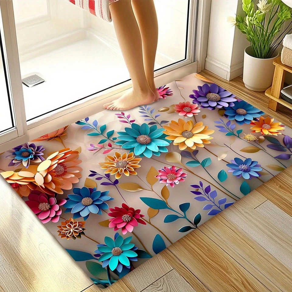 1pc multi-color floral print design bathroom mat anti-slip super absorbent and quick-drying shower floor mat dry and soft ant H260316