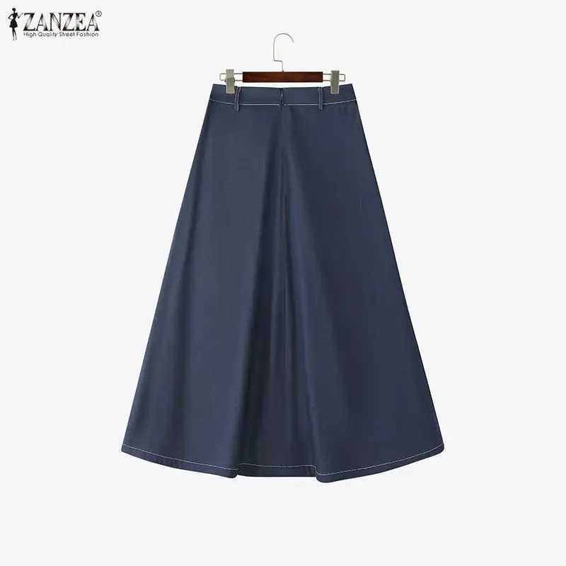 ZANZEA Fashion Long Skirts Women High Waist Pleated Midi Bottoms Casual Solid Loose Party Elegant Office Lady Jupes Faldas Saia M260316