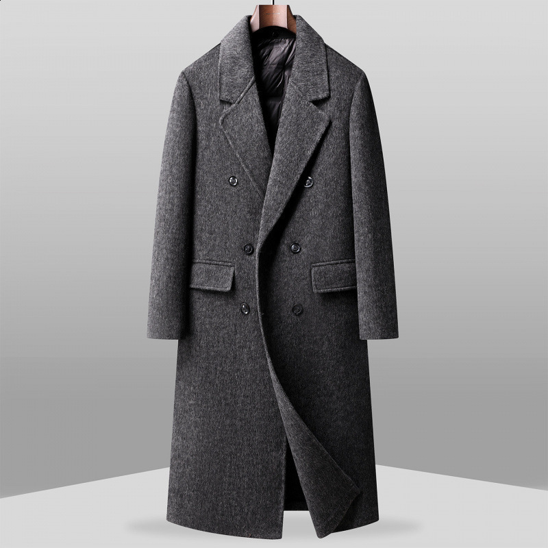 Mens Woolen Wool Coat Blazer Casual Fashion Coat Autumn and Winter Warm Double Breasted Long Style Costume Mens Clothing 240914