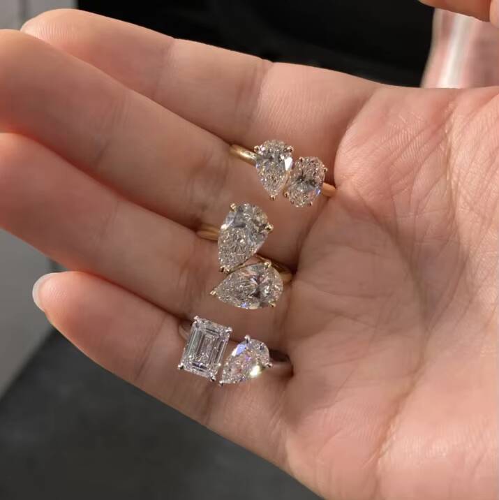 14K Gold Two Stone Lab Grown Diamond Ring 1CT Fancy Cut Engagement Wedding Ring with IGI Certificate Toi Et Moi Style