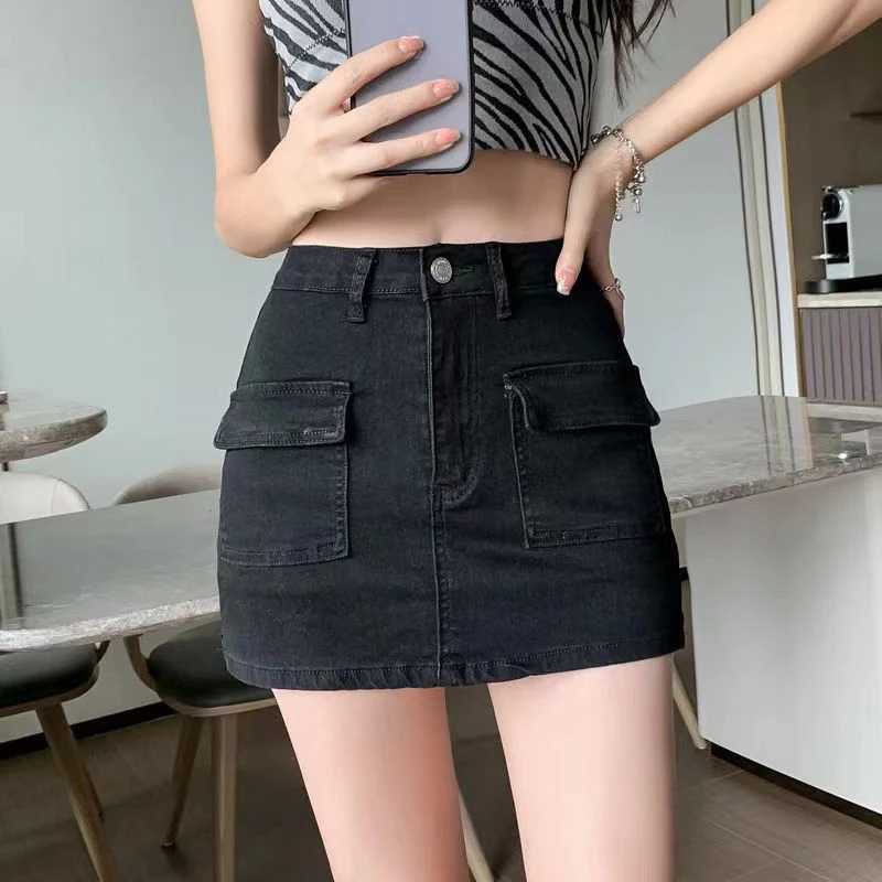 Xpqbb Summer Denim Short Skirt for Women Sexy Slim High Wiast Wrap Hip Mini Skirts Woman Korean Chic Pockets Shorts Jeans Skirt M260316