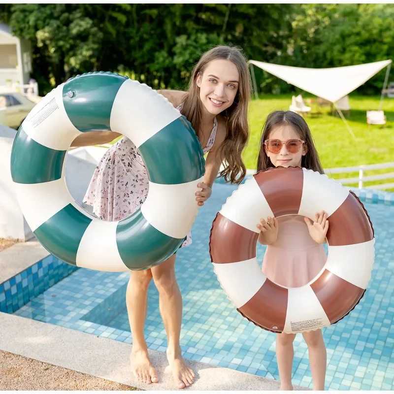Striped Retro Inflatable Toys Swimming Ring PVC Thickened Floating Underarm Circle Summer Outdoor Beach Pool Accessories M260316