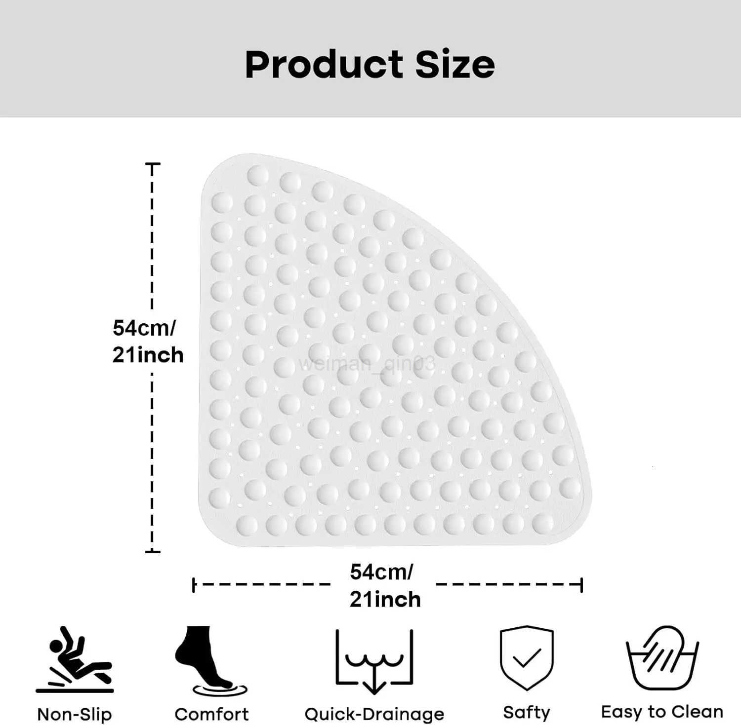 1pc Non-Slip Corner Bath Mat with Suction Cups Drain Holes 21x21in PVC Shower Mat Bathtub Mat Machine Washable Floor Mat H260316
