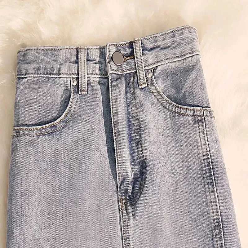 Denim Skirts Women High Waist Vintage Distressed Slim Long Hip-skirt A-line Elegant Fashion Side Slit Pockets Harajuku Modern OL M260316