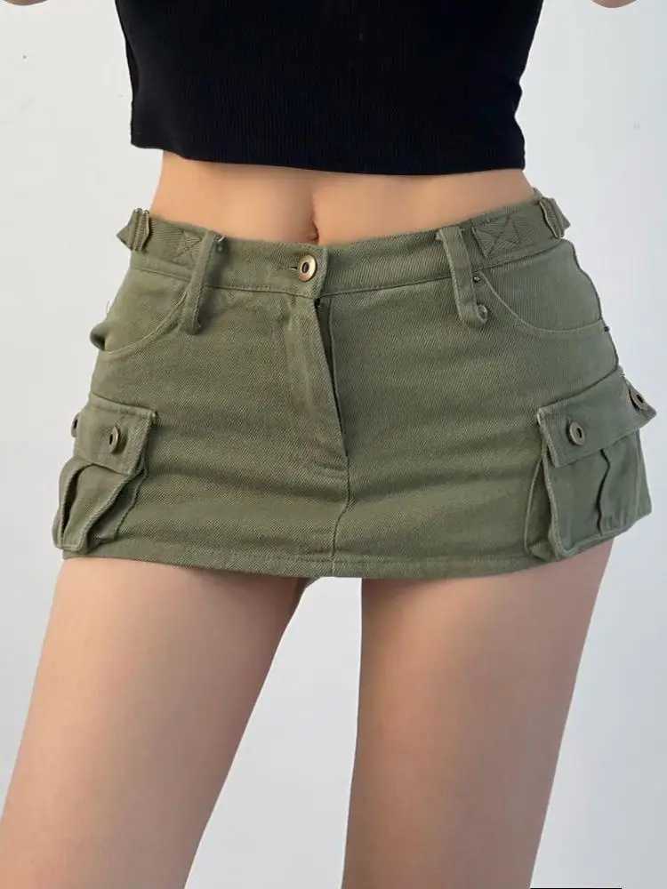 American Y2k Spice s Pockets Cargo Skirt Sexy Low-rise Denim Skirt Women Summer New Super Short A-word Hip Skirt M260316