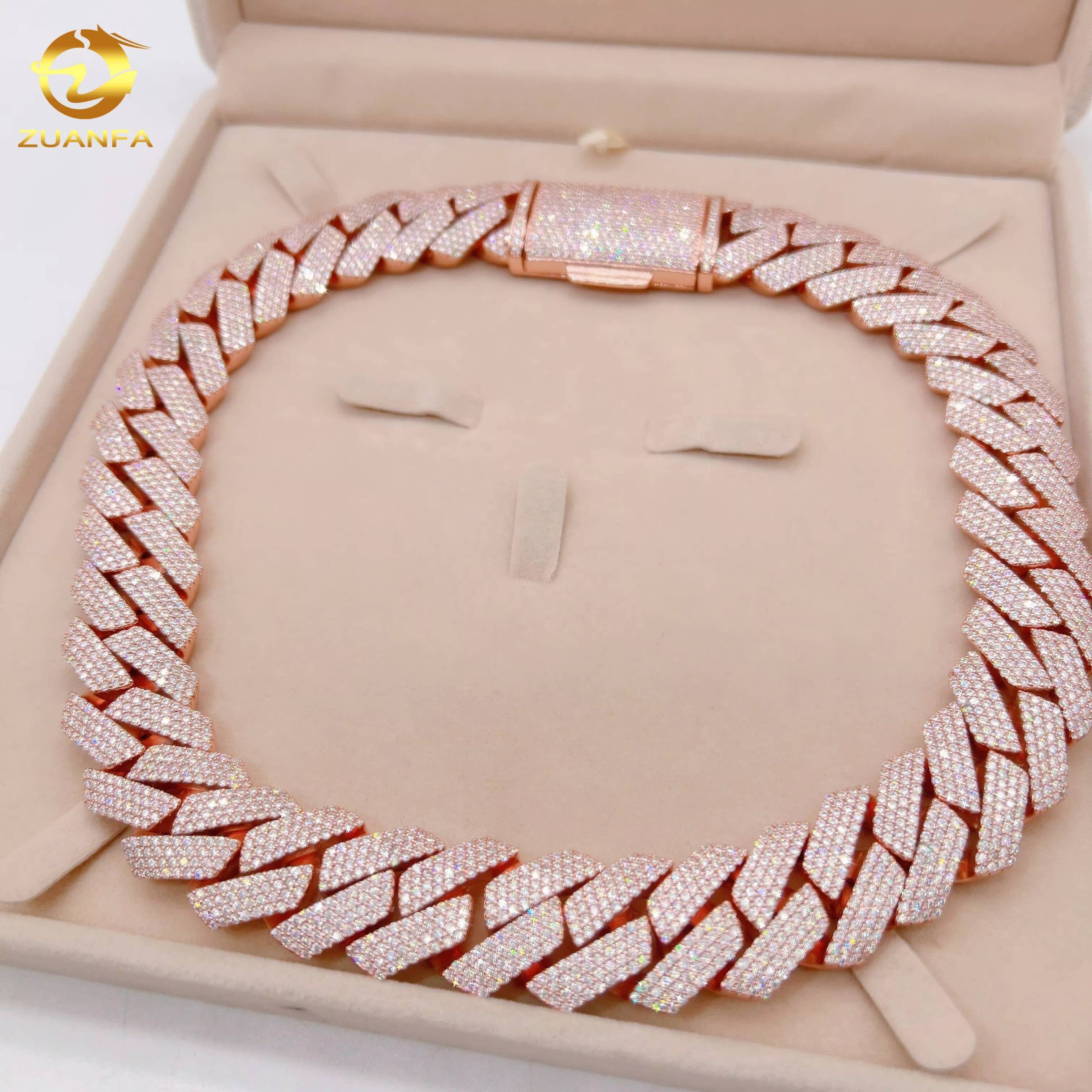 22mm High Quality Hip Hop Luxury Diamond Iced Out Jewelry 925 Sterling Silver Cuban Link Moissanite Chain
