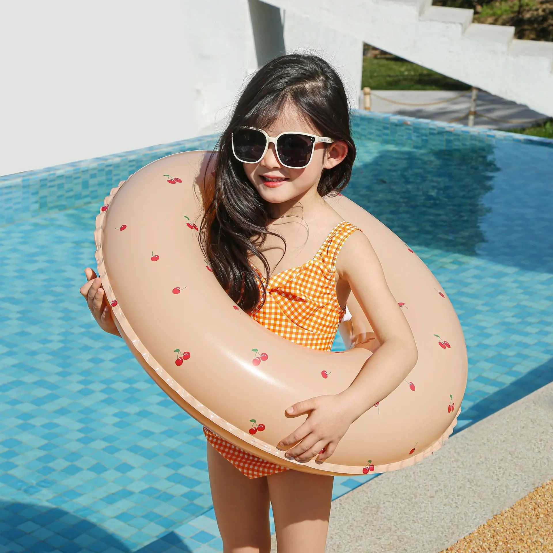 Summer Beach Striped Thickened Swimming Ring Children Water Sports Swim Ring Adult Cherry Floating Ring Swimming Pool Lifebuoy M260316