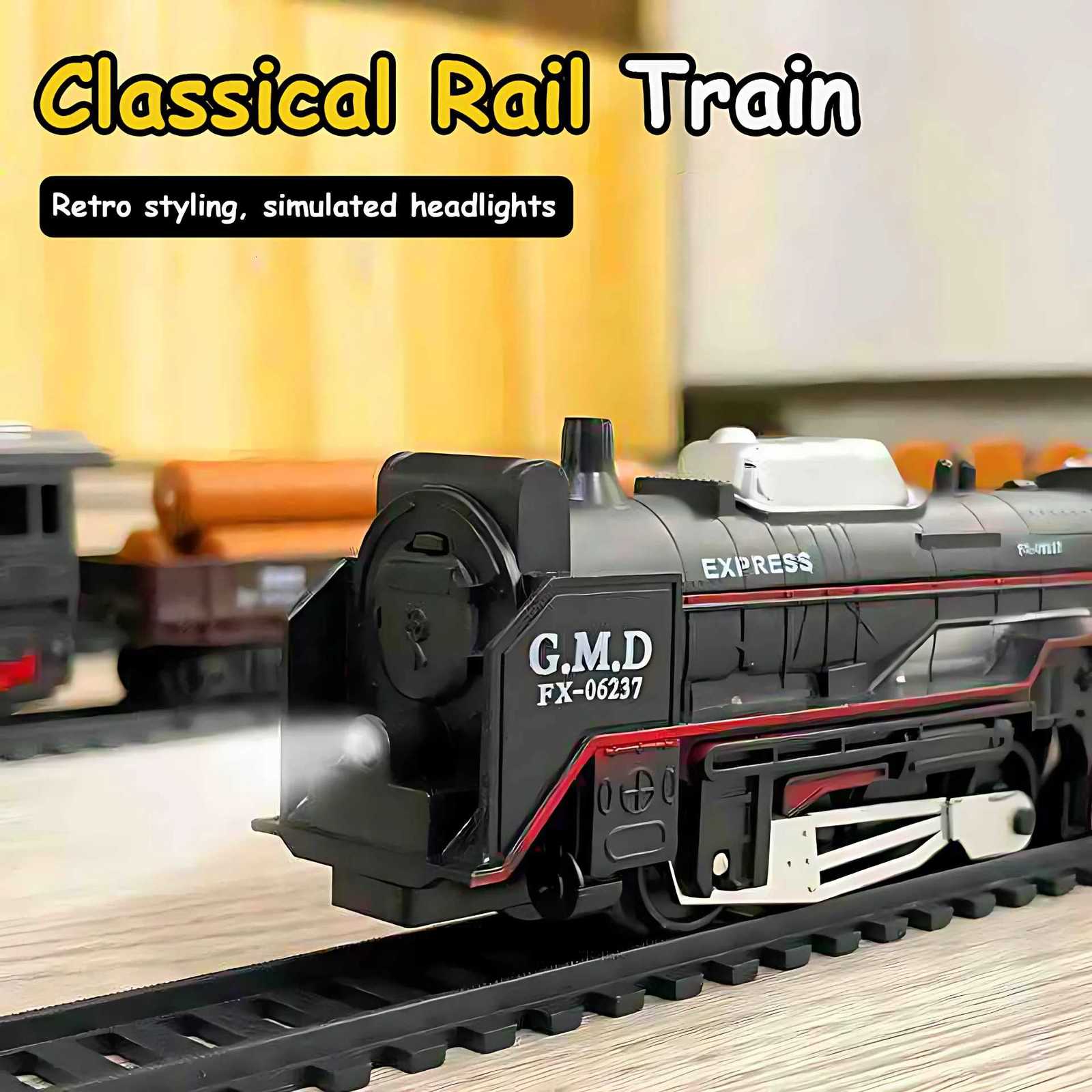 Retro Electric Freight Steam Train Toy Set - DIY Assembly Railway Track Light Sound Smoke Simulation Childrens Gift Y260316