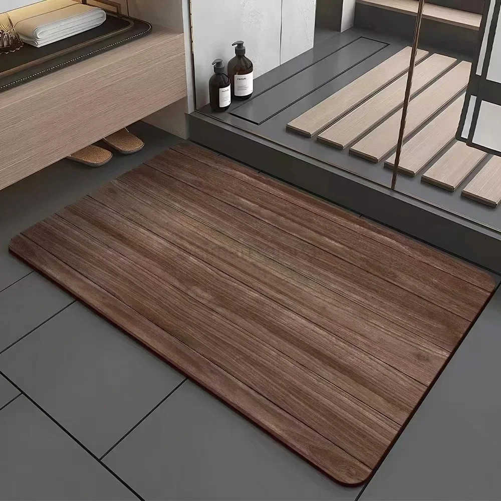 VIKAMA Retro Wood Grain Diatomite Floor Mat Water Absorbing and Slip-Resistant Bathroom and Kitchen Carpet Home Decoration H260316
