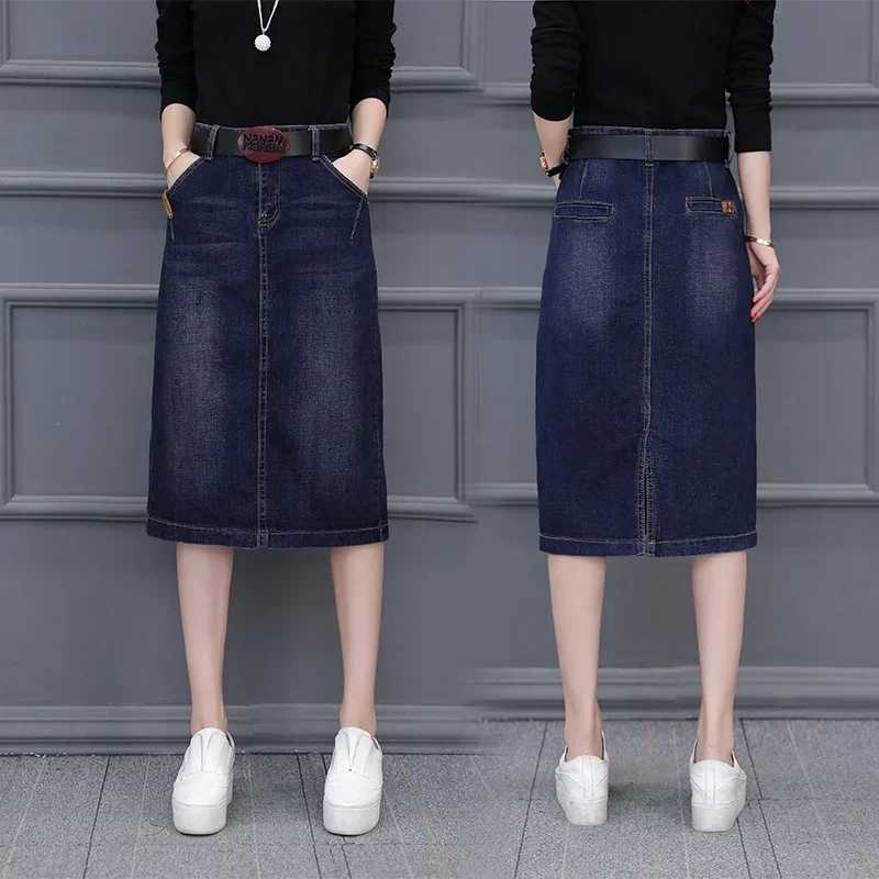 Denim Skirt Long High Waist A- line Dress for Women Woman Skirts Mujer Faldas Saias Mulher M260316