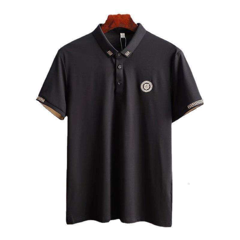 European Trendy Casual Business Embroidered Polo Shirt Men's Slim Fit Turn-Down Collar Plus Size Short Sleeve Pique T-Shirt