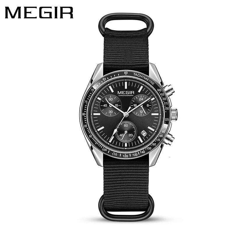 MEGIR 2247 New Luxury Canvas Braided Strap Sports Chronograph Night Light Quartz Waterproof Men's Watch reloj hombre