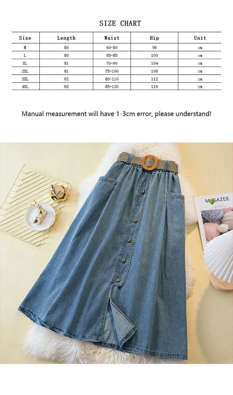 Summer Womens Denim Half Skirts 2024 New High Waist Slim Button Split Long Skirts Korean Fashion Loose A-line Midskirts M260316