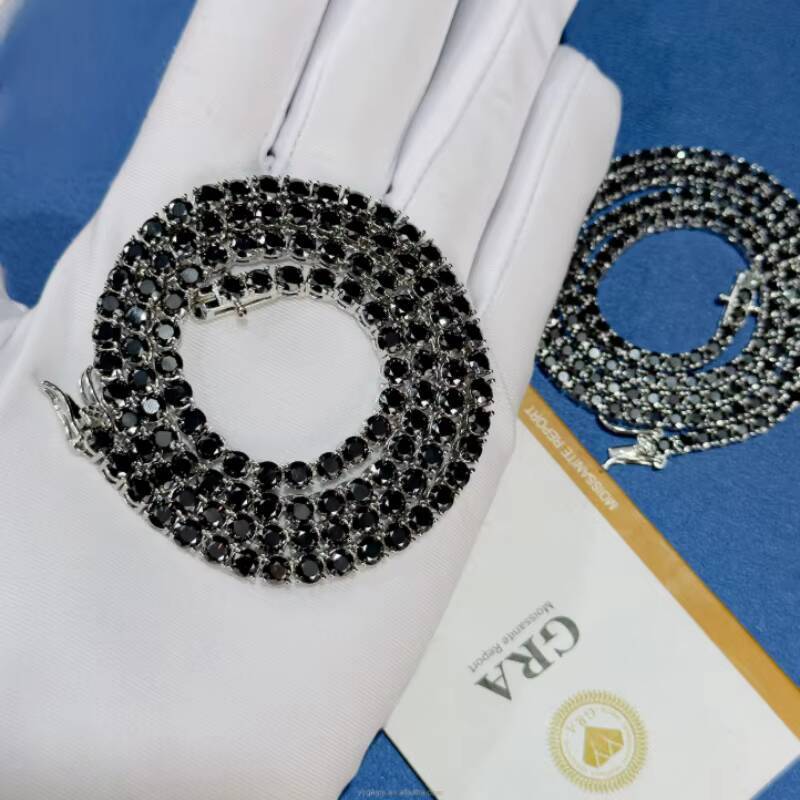 Factory Price Black Moissanite Tennis Chain Jewelry 925 Sterling Silver 2mm-65mm VVS Black Mossanite Tennis Chain/Bracelet