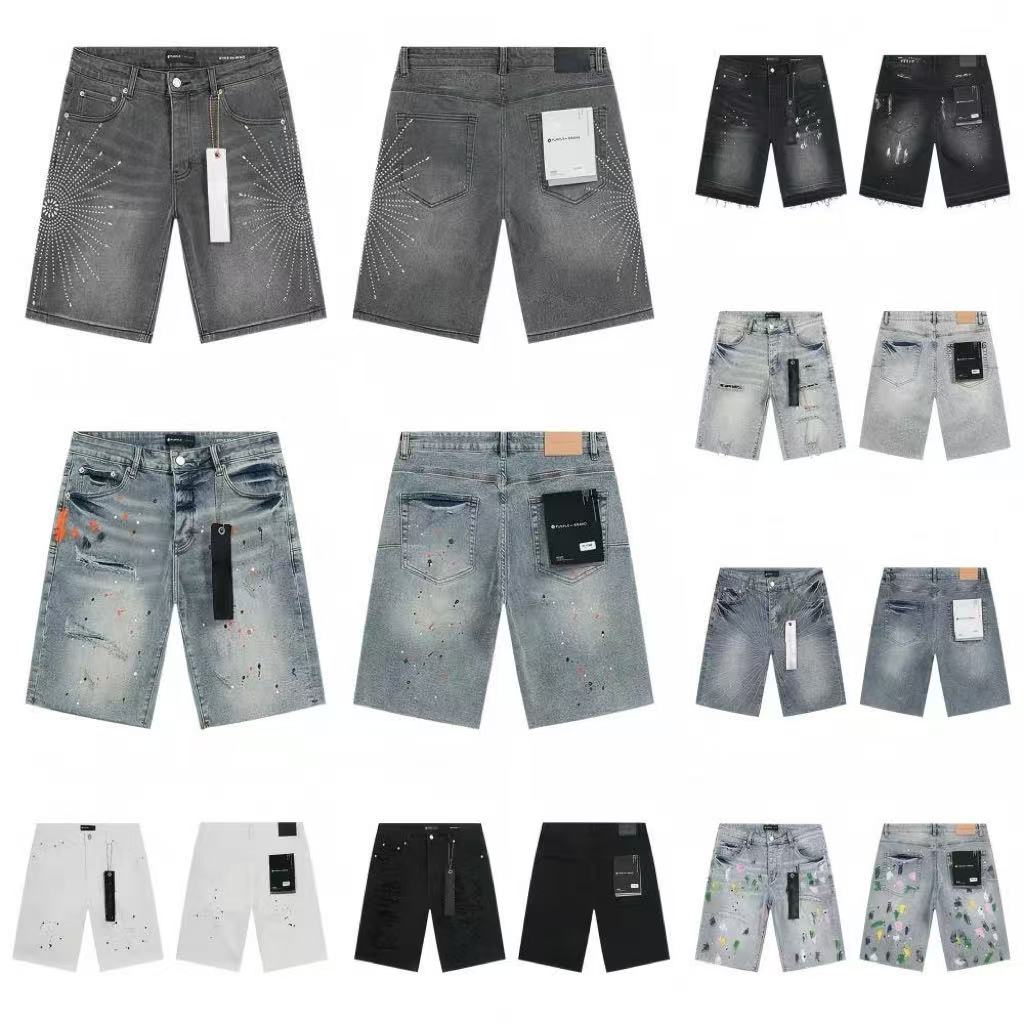 New High quality designer purples jeans Denim Trousers Mens Jeans Short hip hop hole Casual shorts Knee lenght jean clothing Purples Short