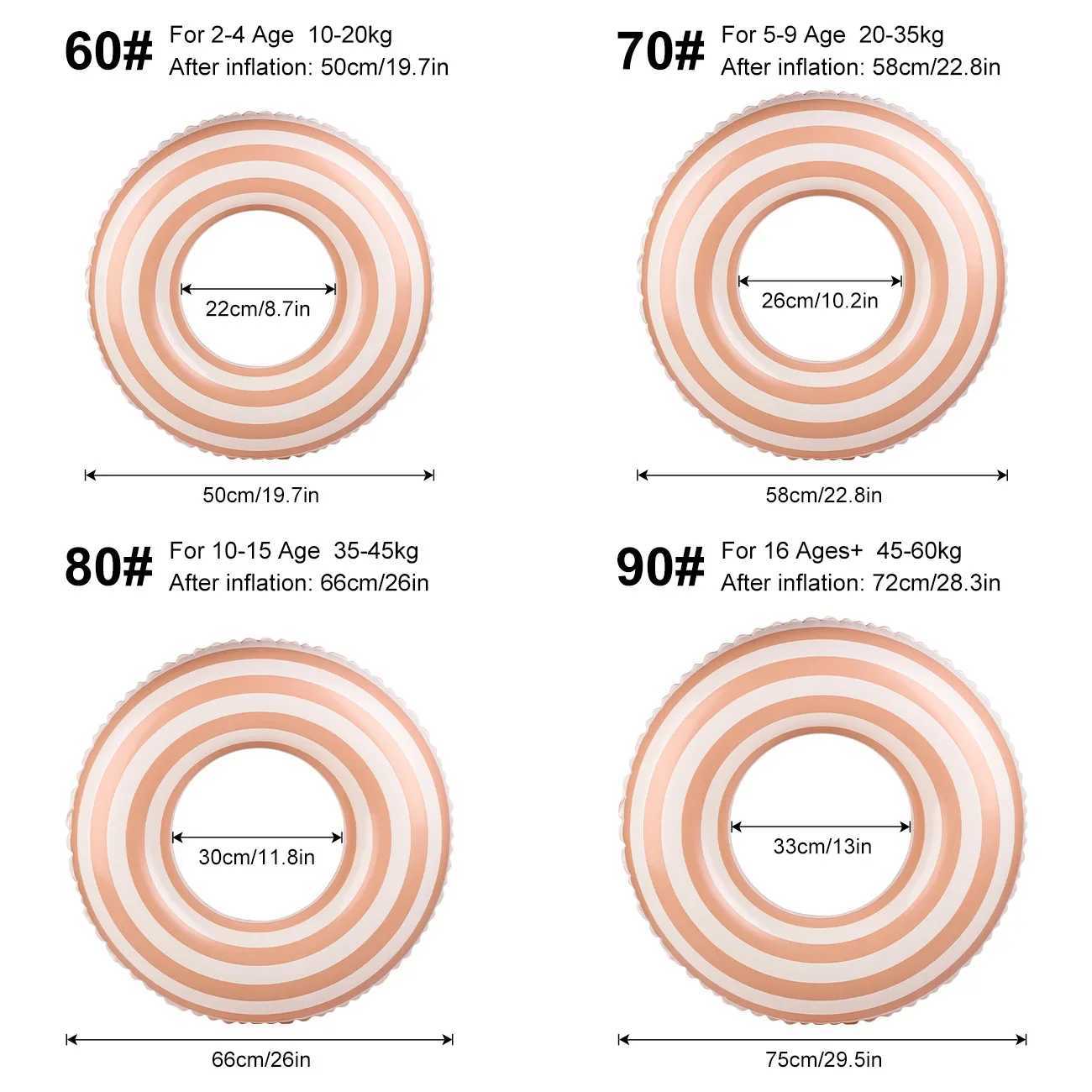 Custom Hot Selling Strip Inflatable Swim Ring Swimming Pool Float Thickened Inflatable Ring Summer Water Park Swim M260316