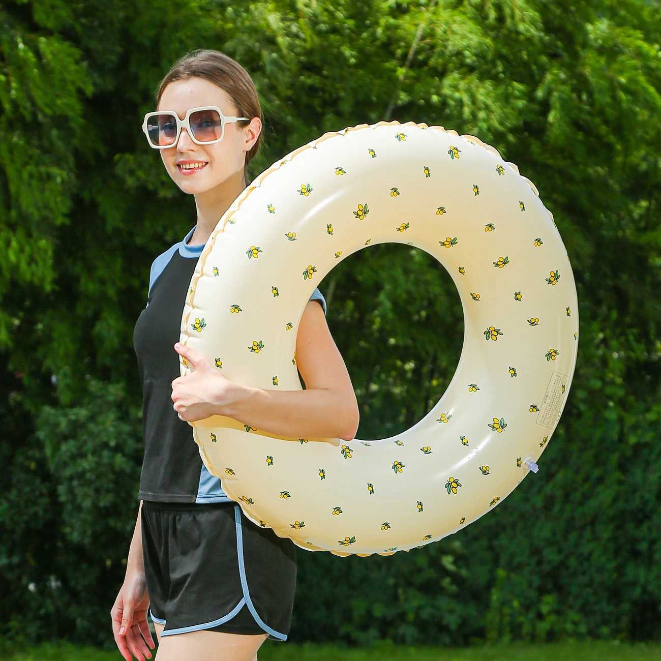 1 Pc Patterned Inflatable Swim Ring Pool Float Inflatable Swim Tube Raft Floating Water Toy for Beach Parties M260316