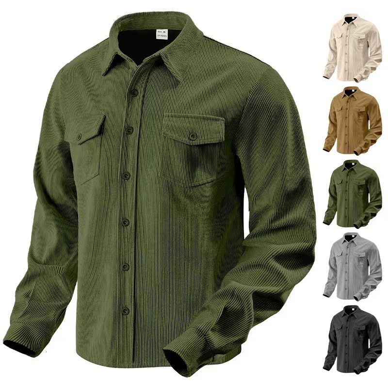 Designer Jacket European And American Corduroy Singlebreasted Casual Sports Trend Pocket Jacket Men's Collar Long Sleeve Shirt