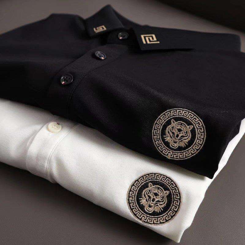 European Trendy Casual Business Embroidered Polo Shirt Men's Slim Fit Turn-Down Collar Plus Size Short Sleeve Pique T-Shirt