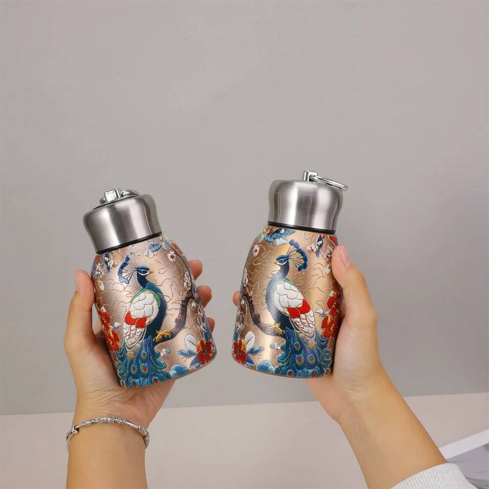 Cute Portable 304 Stainless Steel Insulated Cup Double Wall 300ml Coffee Mug Leak-Proof Mini Water Bottle Outdoor Travel Office