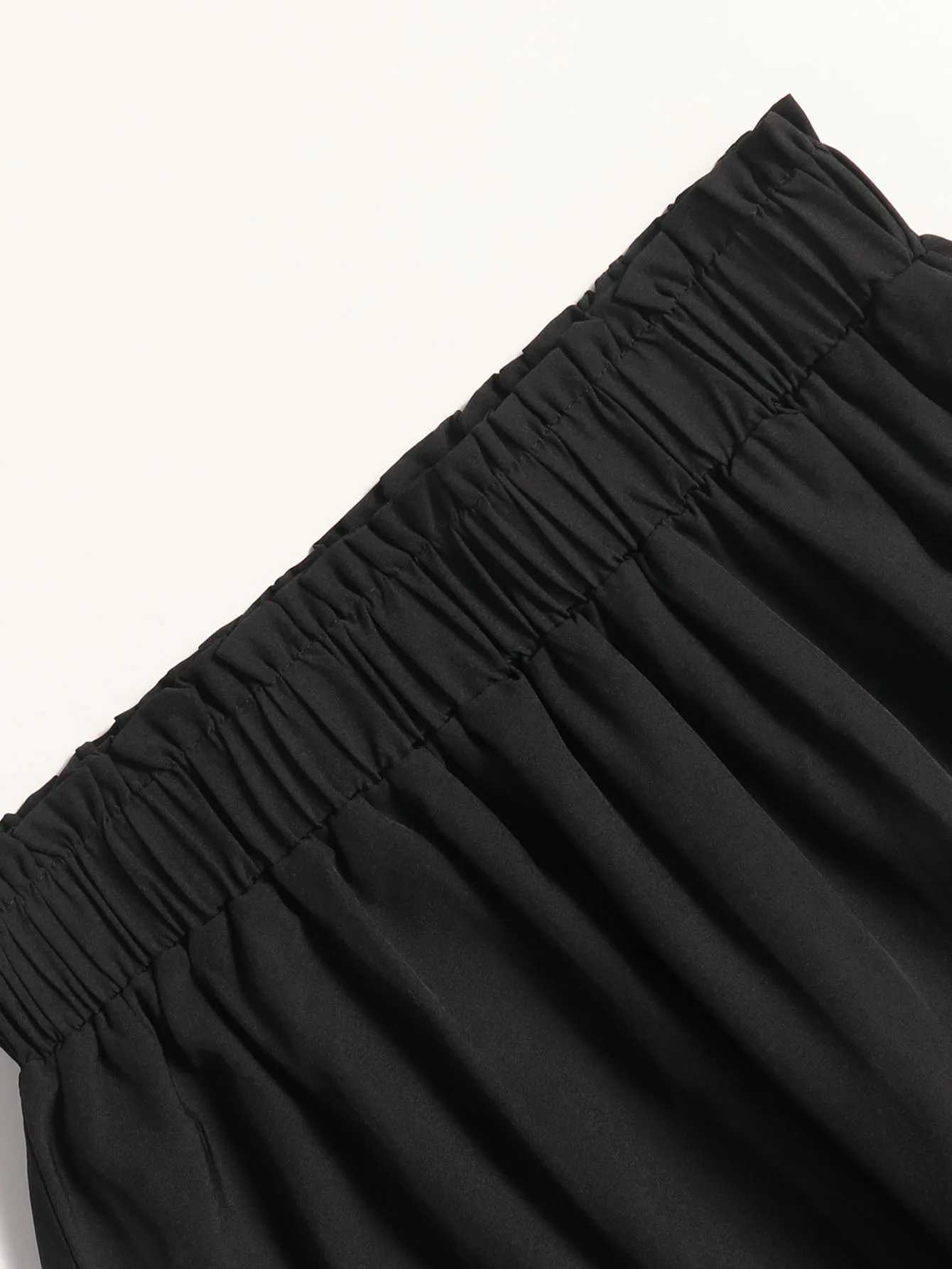 Black Asymmetrical Maxi Skirt Elegant Ruffled a Line Half Skirt with Elastic Waist Perfect for Casual Wear M260316