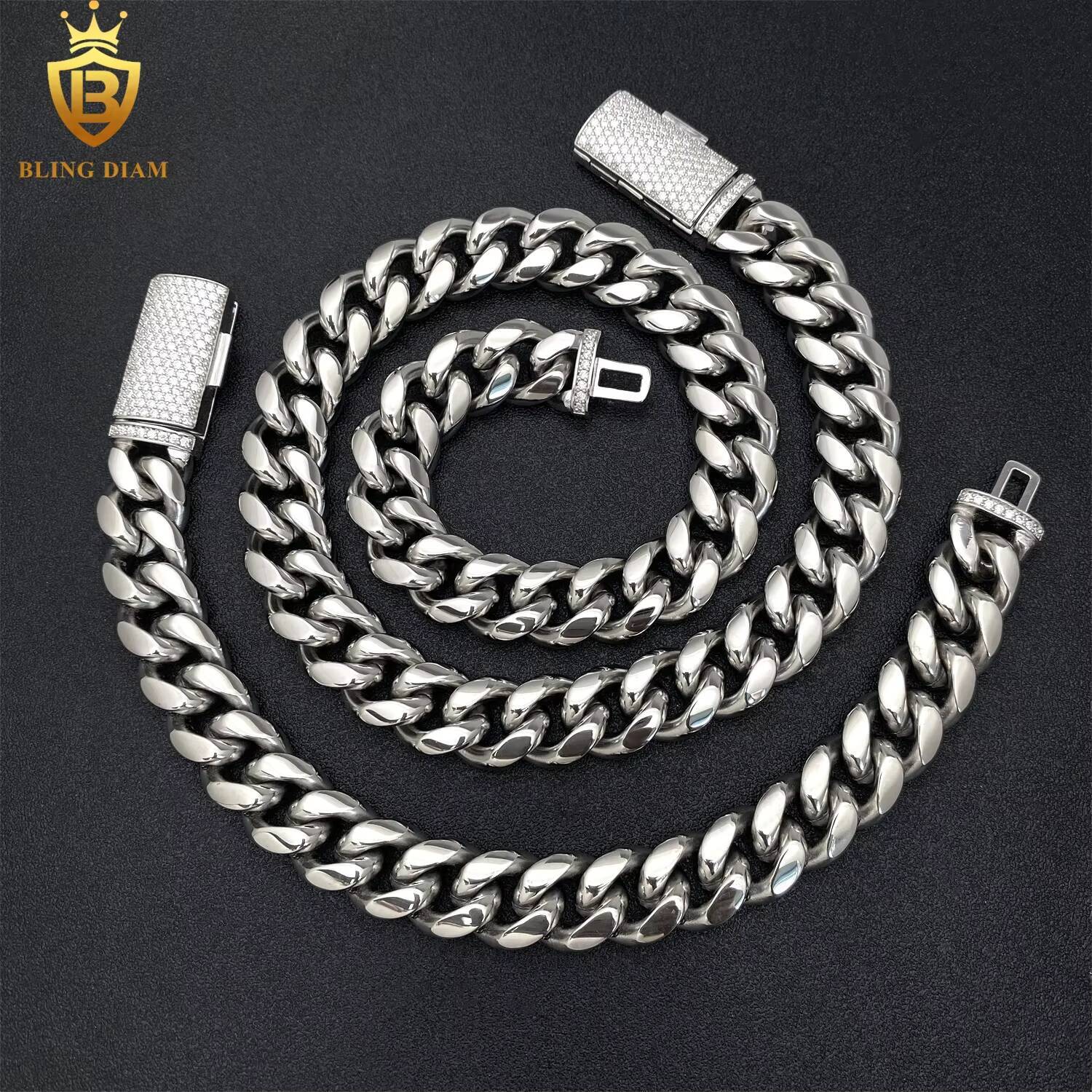 14mm Hip Hop Jewelry Cuban Link Chain 925 Sterling Silver Vvs Moissanite Iced Out Stainless Steel