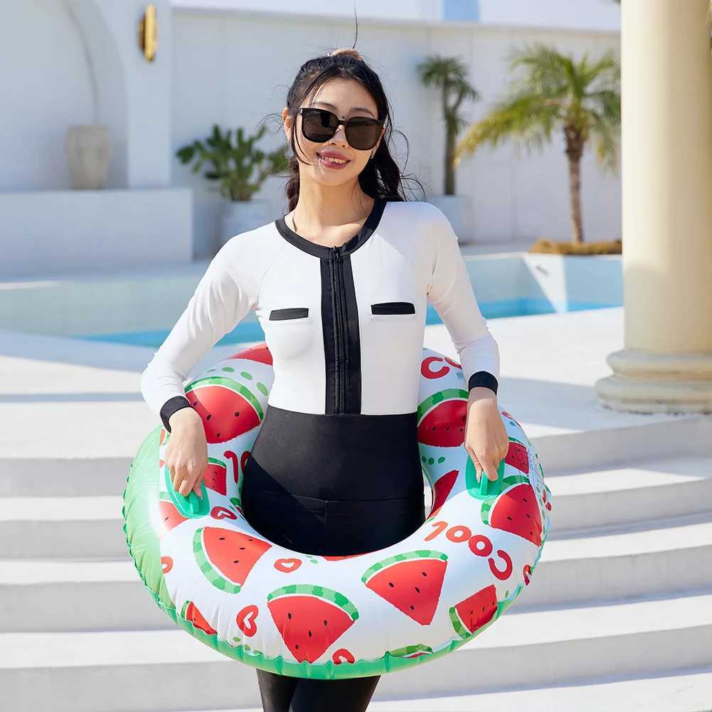 Inflatable Swim Ring Pool Floating Rings Leakproof Blow Up Swim Tube Watermelon Pattern Striped Pool Rings for Kids Youth Adults M260316