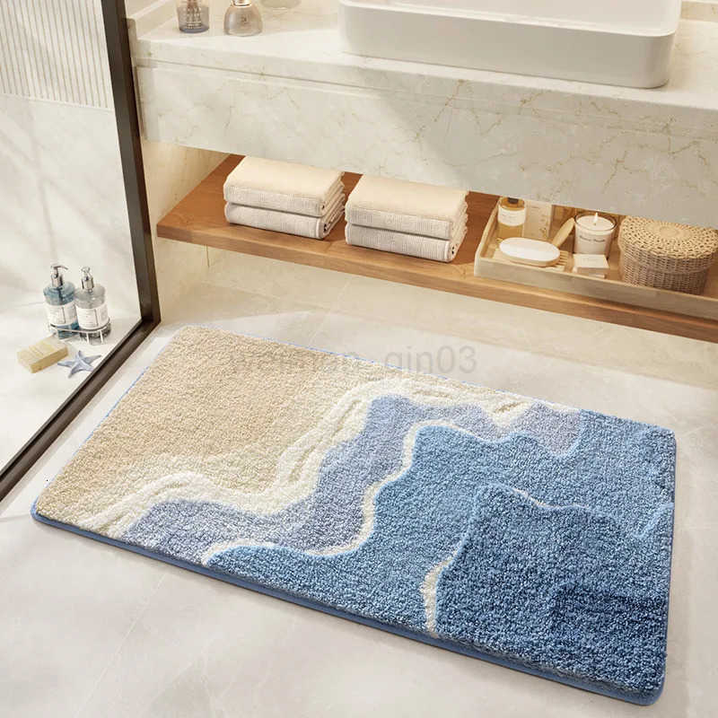 Bathroom Mat Absorbent Anti Slip Dirt Resistant Door Mat for Bathroom EntranceFoot Mat Flocking Wave ShapedHome Decoration H260316