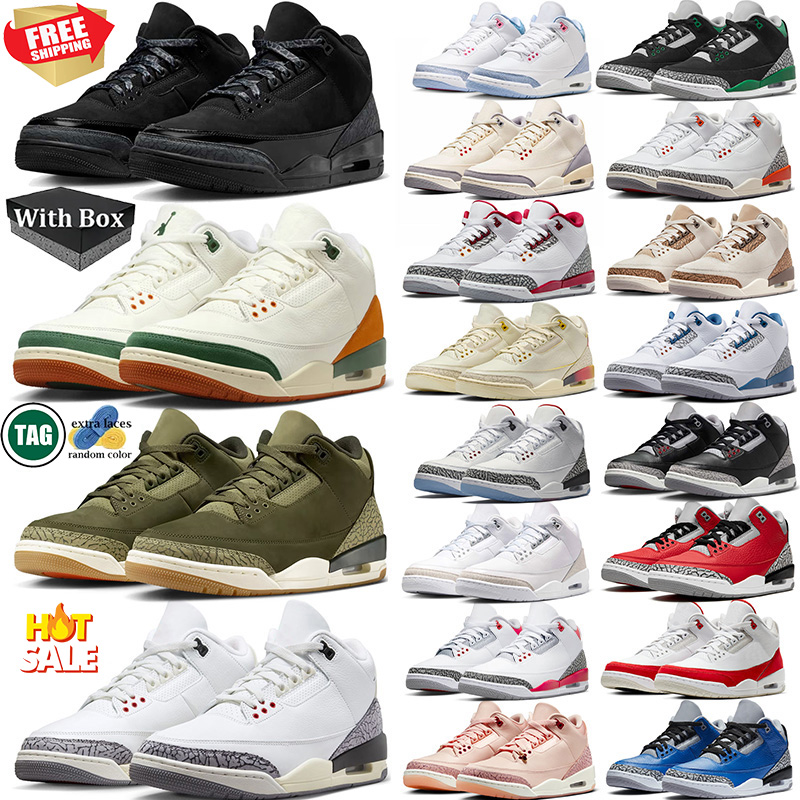 Free shipping With box 3s 3 designer Basketball Shoes for mans womans black cat red grey green blue outdoor sports trainer sneakers
