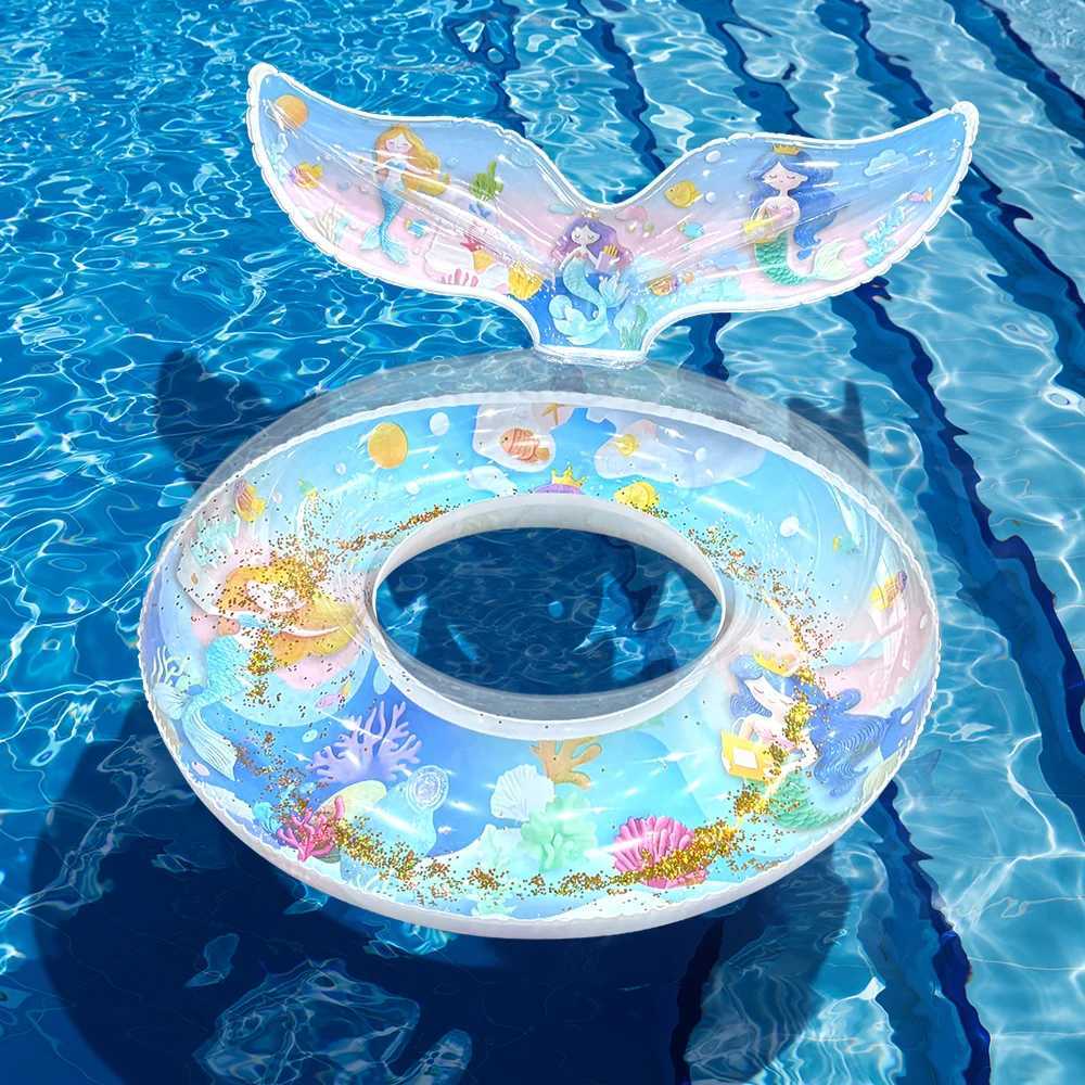1pc Inflatable Sequin Ocean Beauty Fish Tail Swimming Ring PVC Pool Float Swim Circle Pool Party Fun Water Rest Floating Accesso M260316