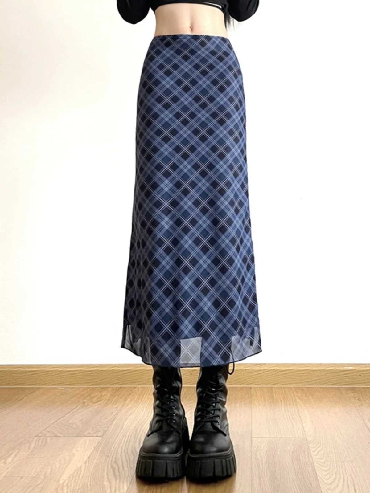 High Waist Plaid A-Line Skirt Womens Design Slimming Split Straight Cut Autumn College Sle Retro Street Faion M260316
