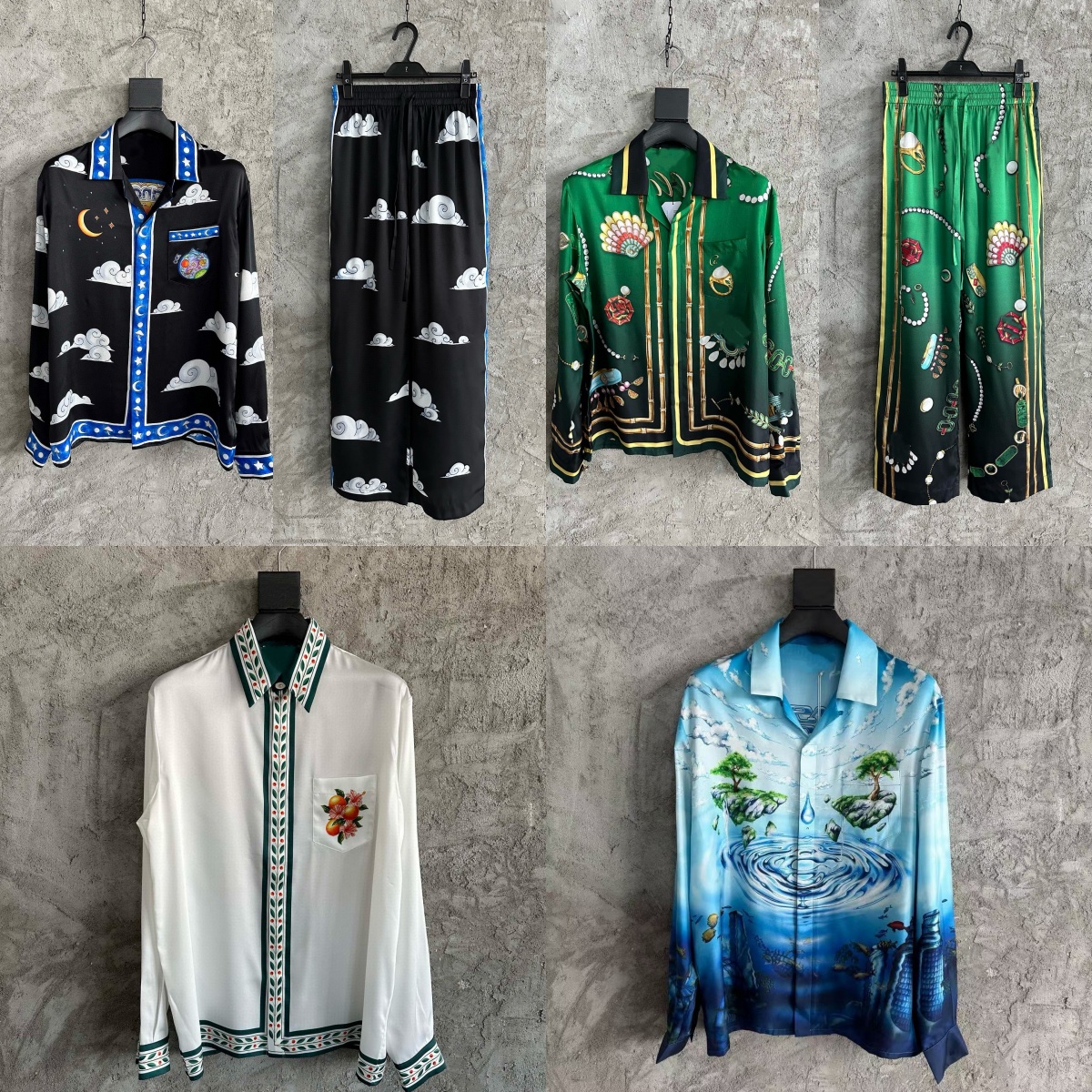 Mens Brand Shirts Men Long sleeve Shirt Set High grade 100% silk shirt men designer Casual Shirts Green jewelry pattern Customization mens dress shirt 2026
