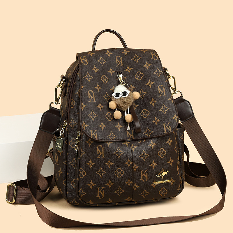 Designer Backpack Womens Autumn/Winter New 2026 Double Shoulder Bag - Soft Leather Vintage Pattern Minimalist Fashion Travel Backpack Spacious Casual 